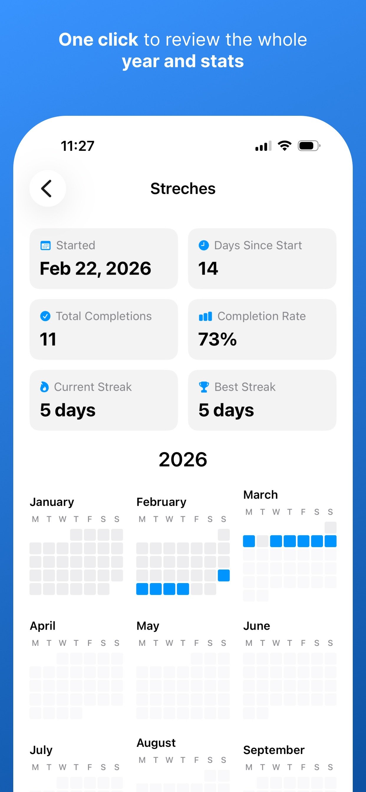 DayLy yearly habit heat map and streak statistics