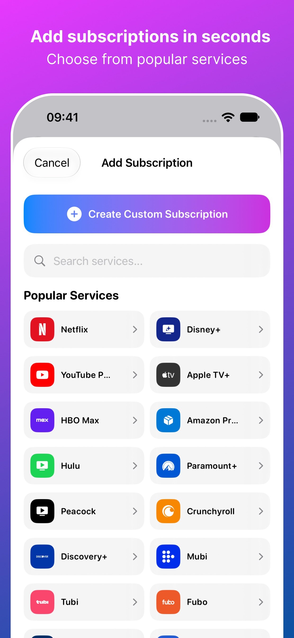 Subs subscription tracking app — recurring spending